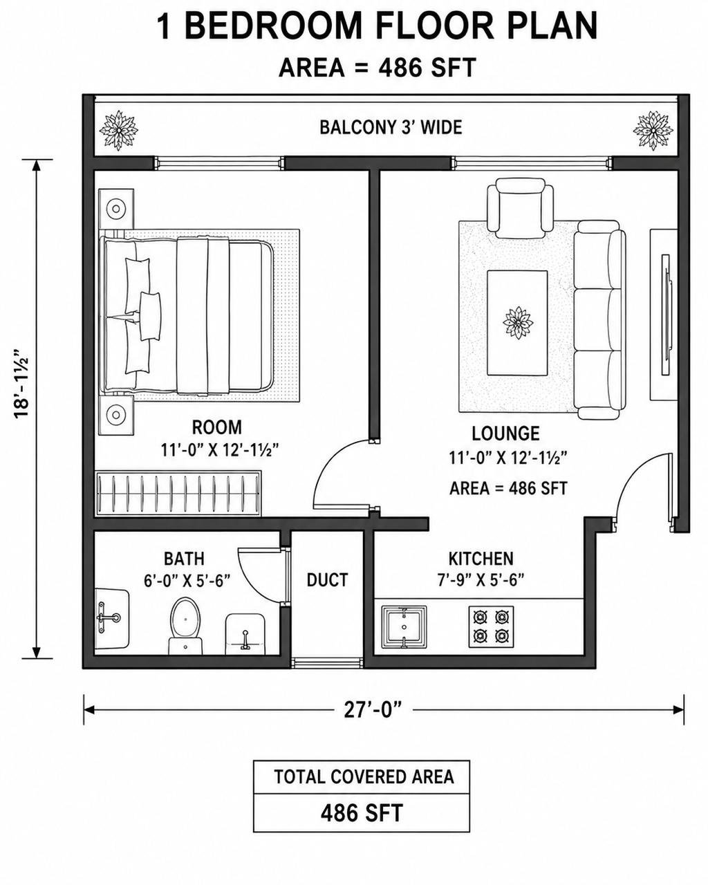 1 Bed Plan 2